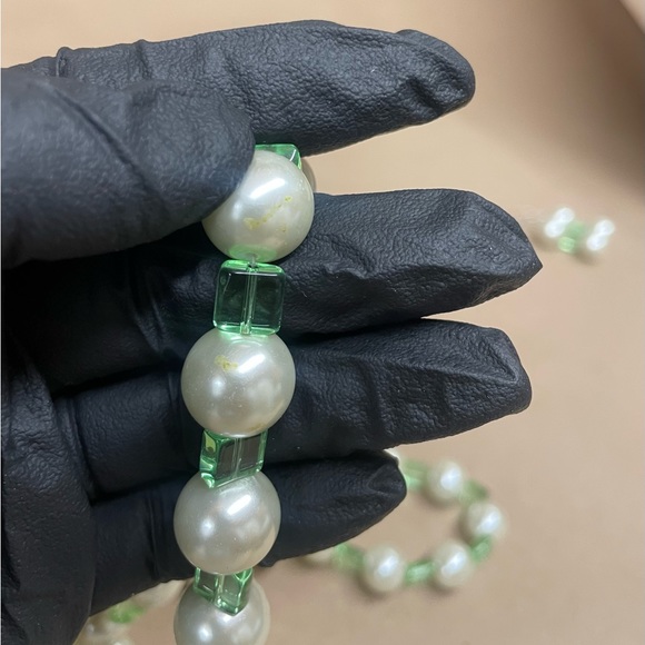 Green Glass Pearl Beaded Necklace Set, Green Jewelry, Prom Necklace Set. - Picture 12 of 16